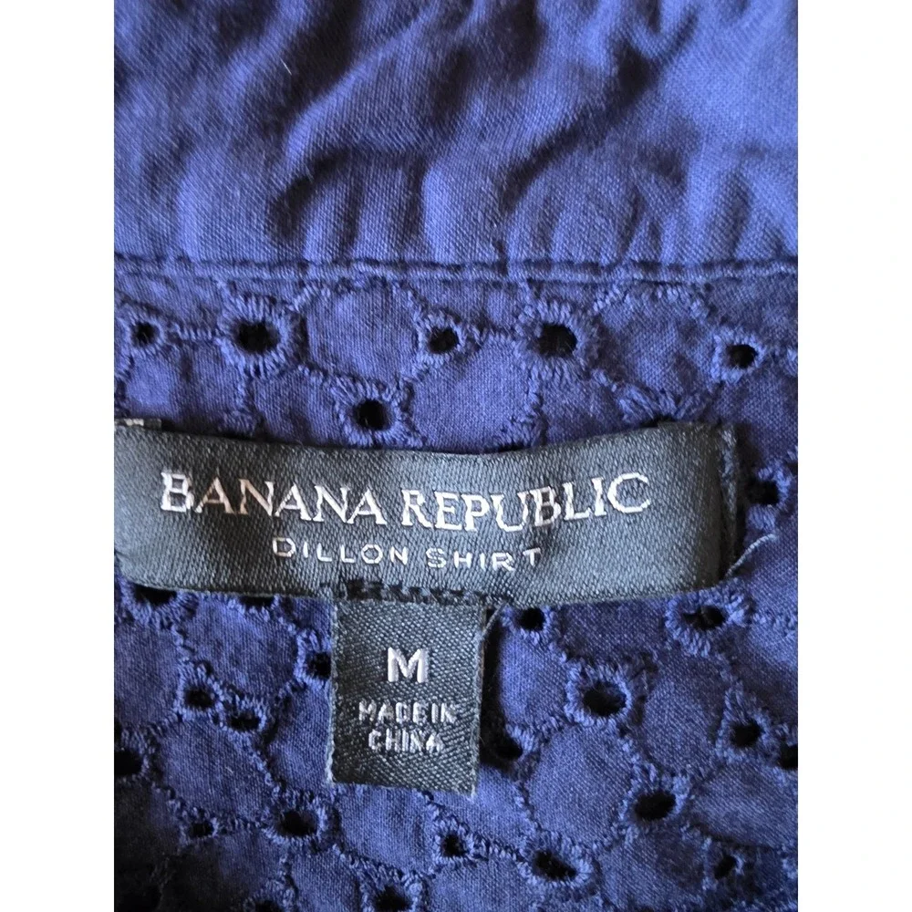 Banana Republic Button-Down Shirt Women M Dark Blue Cotton Long Sleeve Classic